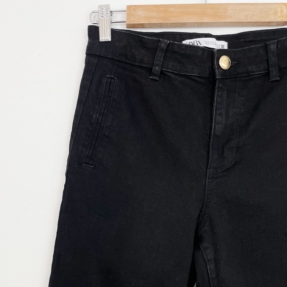 Zara Black High Rise Cropped Wide Leg Jeans Size 4 - Picture 3 of 11